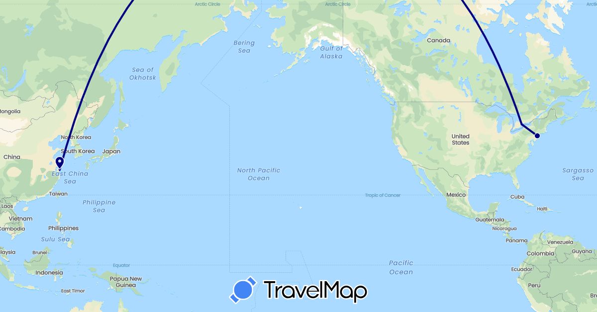 TravelMap itinerary: driving in Canada, China, United States (Asia, North America)